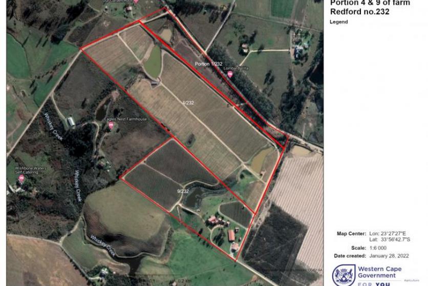 Locality map of Portions 66 and 9 of farm Redford 232